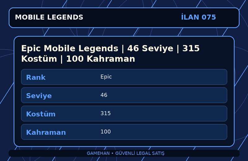 Epic Mobile Legends | 46 Seviye | 315 Kostüm | 100 Kahraman