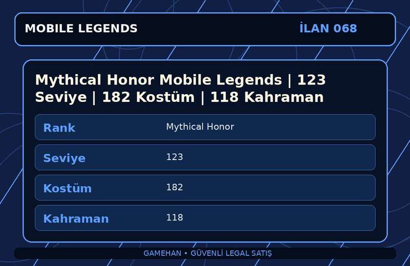 Mythical Honor Mobile Legends | 123 Seviye | 182 Kostüm | 118 Kahraman