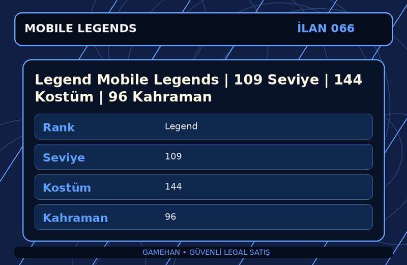 Legend Mobile Legends | 109 Seviye | 144 Kostüm | 96 Kahraman