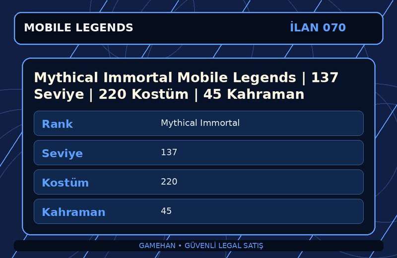 Mythical Immortal Mobile Legends | 137 Seviye | 220 Kostüm | 45 Kahraman