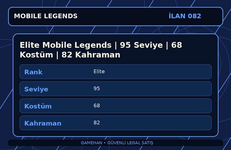 Elite Mobile Legends | 95 Seviye | 68 Kostüm | 82 Kahraman