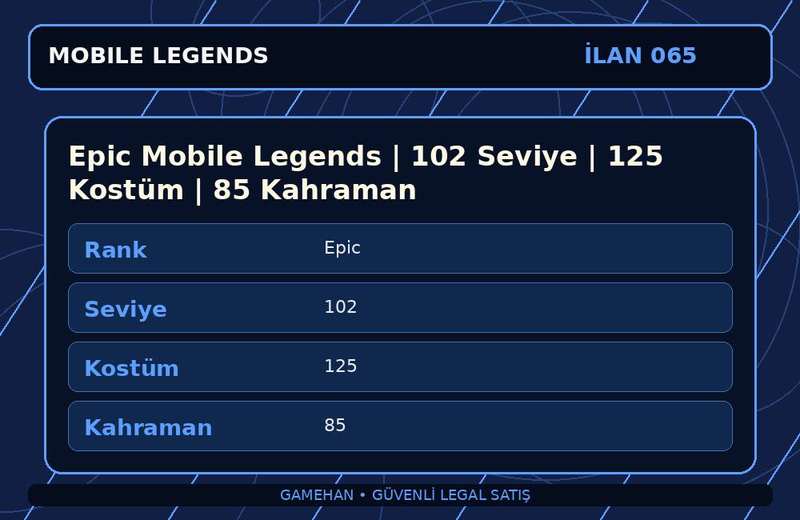 Epic Mobile Legends | 102 Seviye | 125 Kostüm | 85 Kahraman