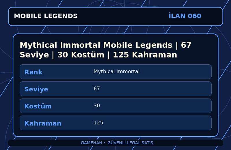 Mythical Immortal Mobile Legends | 67 Seviye | 30 Kostüm | 125 Kahraman