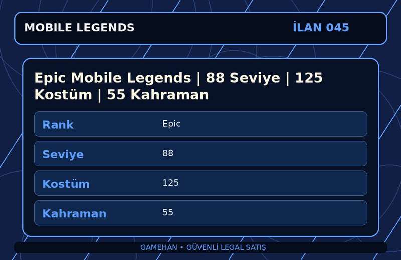 Epic Mobile Legends | 88 Seviye | 125 Kostüm | 55 Kahraman