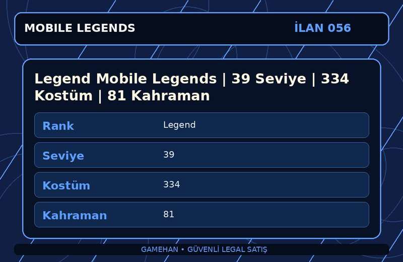 Legend Mobile Legends | 39 Seviye | 334 Kostüm | 81 Kahraman