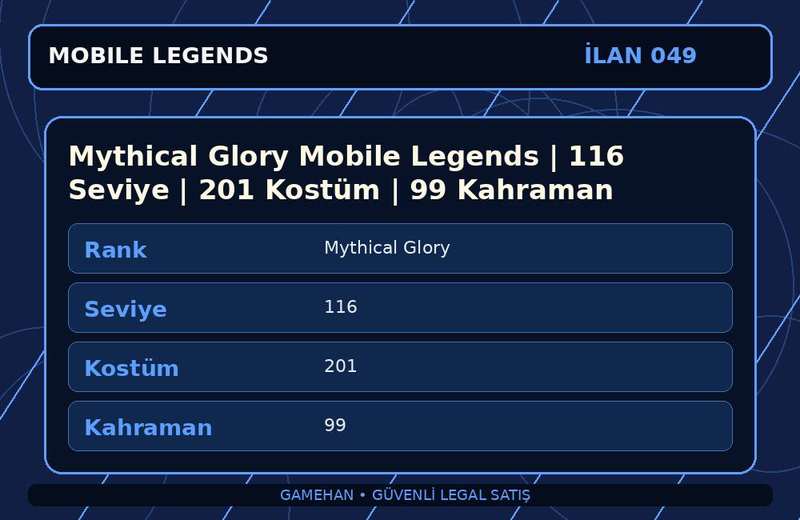 Mythical Glory Mobile Legends | 116 Seviye | 201 Kostüm | 99 Kahraman