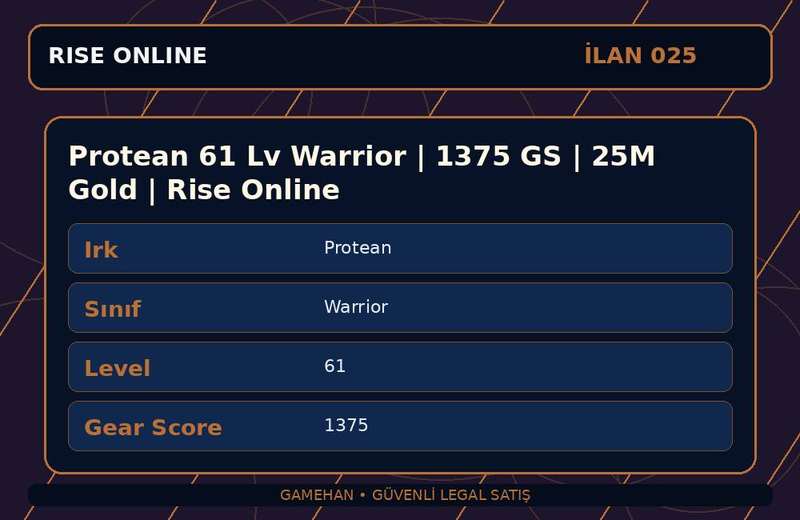 Protean 61 Lv Warrior | 1375 GS | 25M Gold | Rise Online