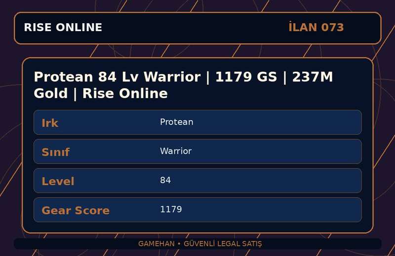 Protean 84 Lv Warrior | 1179 GS | 237M Gold | Rise Online