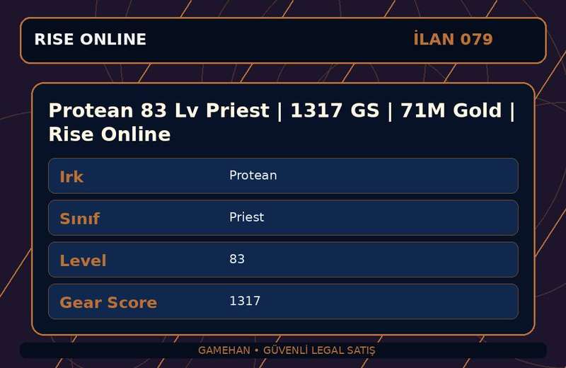 Protean 83 Lv Priest | 1317 GS | 71M Gold | Rise Online