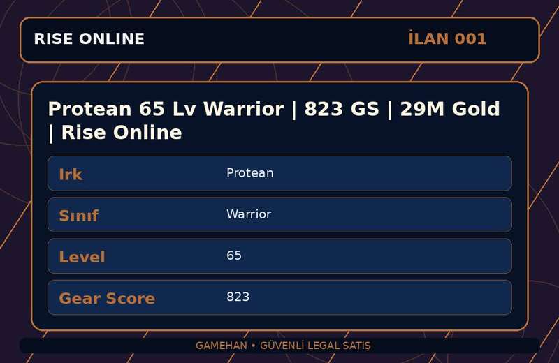 Protean 65 Lv Warrior | 823 GS | 29M Gold | Rise Online