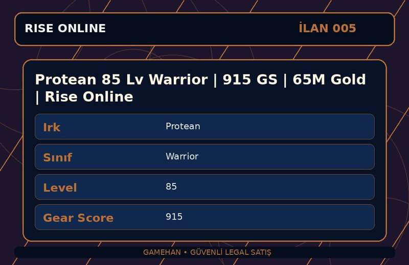 Protean 85 Lv Warrior | 915 GS | 65M Gold | Rise Online