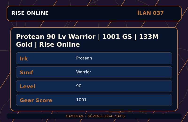 Protean 90 Lv Warrior | 1001 GS | 133M Gold | Rise Online