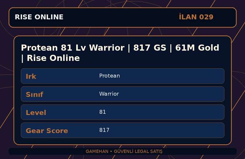 Protean 81 Lv Warrior | 817 GS | 61M Gold | Rise Online