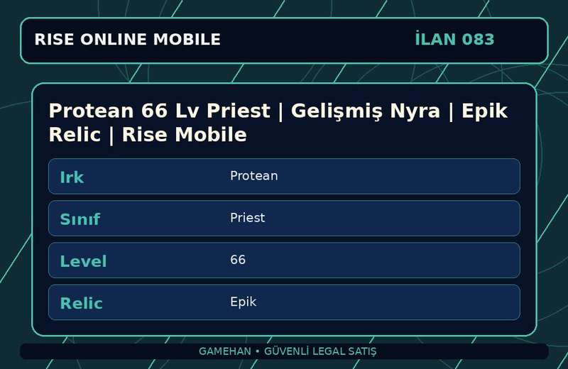 Protean 66 Lv Priest | Gelişmiş Nyra | Epik Relic | Rise Mobile