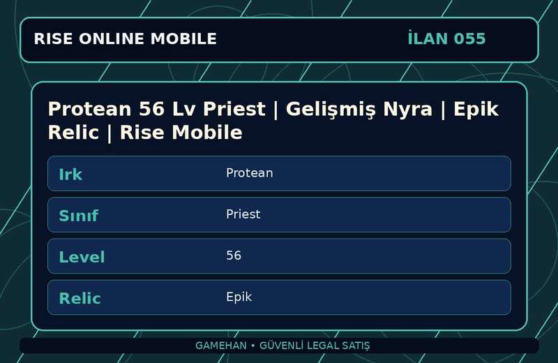 Protean 56 Lv Priest | Gelişmiş Nyra | Epik Relic | Rise Mobile