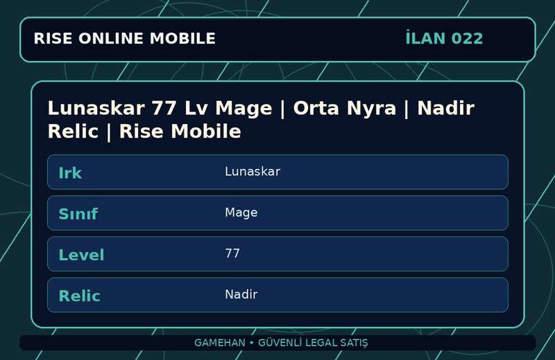 Lunaskar 77 Lv Mage | Orta Nyra | Nadir Relic | Rise Mobile