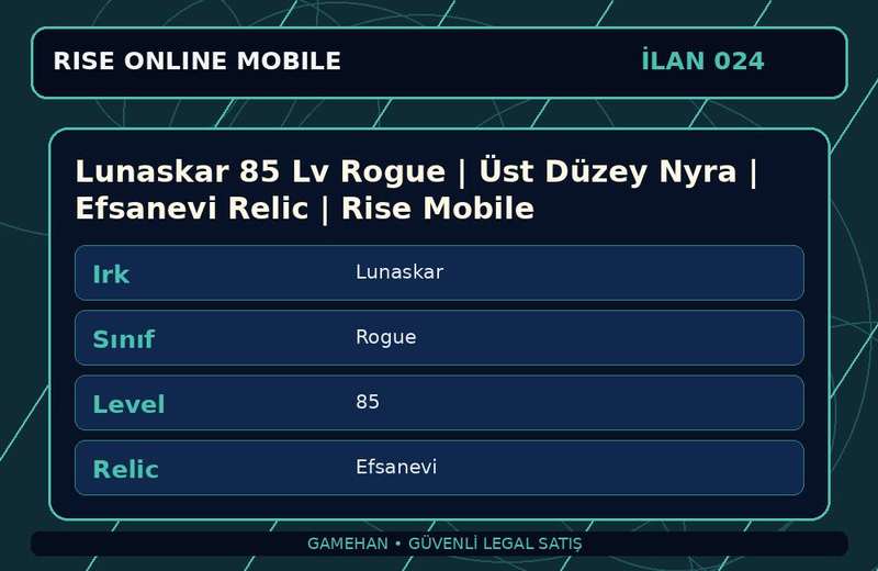 Lunaskar 85 Lv Rogue | Üst Düzey Nyra | Efsanevi Relic | Rise Mobile