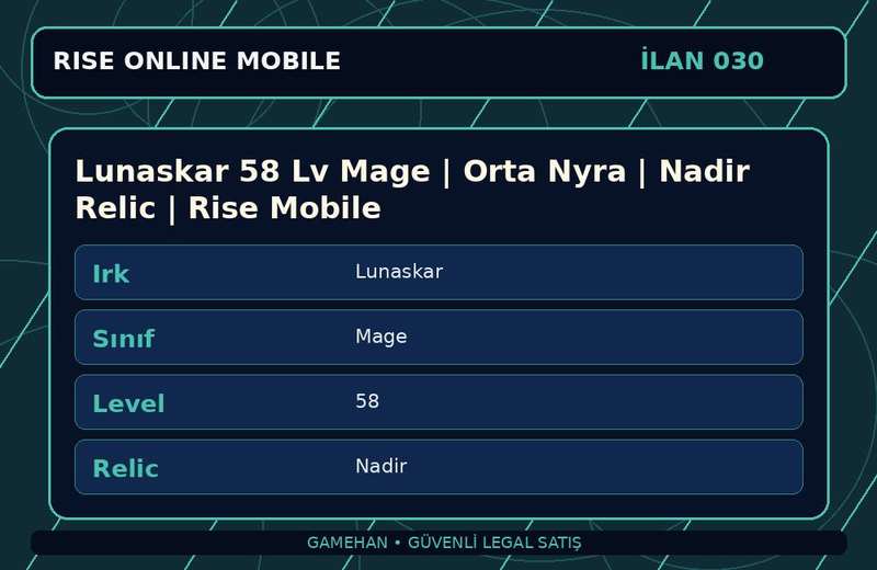 Lunaskar 58 Lv Mage | Orta Nyra | Nadir Relic | Rise Mobile