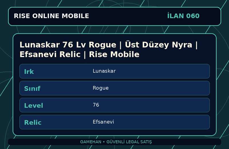 Lunaskar 76 Lv Rogue | Üst Düzey Nyra | Efsanevi Relic | Rise Mobile