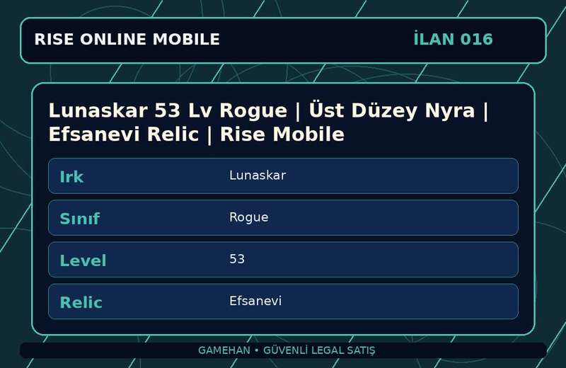 Lunaskar 53 Lv Rogue | Üst Düzey Nyra | Efsanevi Relic | Rise Mobile