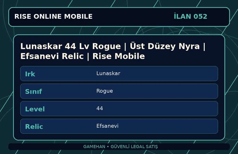 Lunaskar 44 Lv Rogue | Üst Düzey Nyra | Efsanevi Relic | Rise Mobile