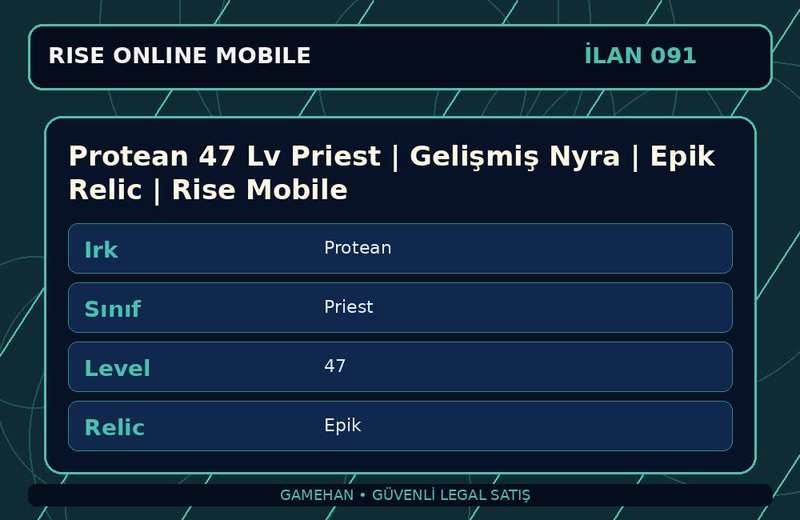 Protean 47 Lv Priest | Gelişmiş Nyra | Epik Relic | Rise Mobile