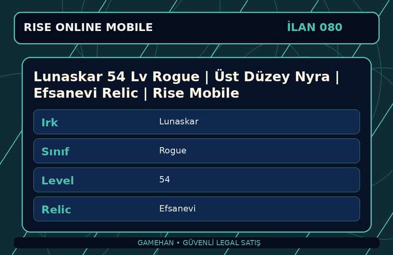 Lunaskar 54 Lv Rogue | Üst Düzey Nyra | Efsanevi Relic | Rise Mobile