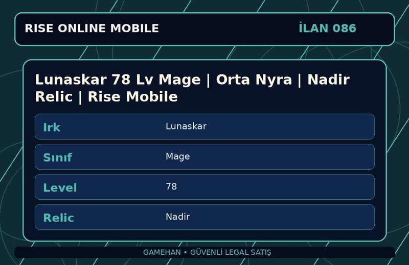 Lunaskar 78 Lv Mage | Orta Nyra | Nadir Relic | Rise Mobile