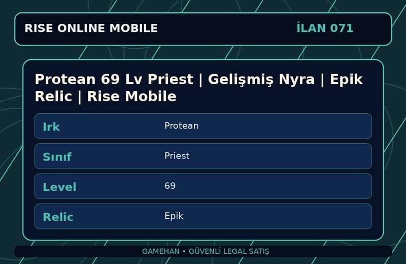 Protean 69 Lv Priest | Gelişmiş Nyra | Epik Relic | Rise Mobile