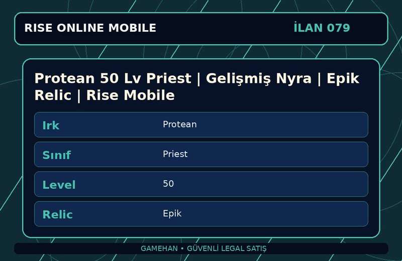 Protean 50 Lv Priest | Gelişmiş Nyra | Epik Relic | Rise Mobile