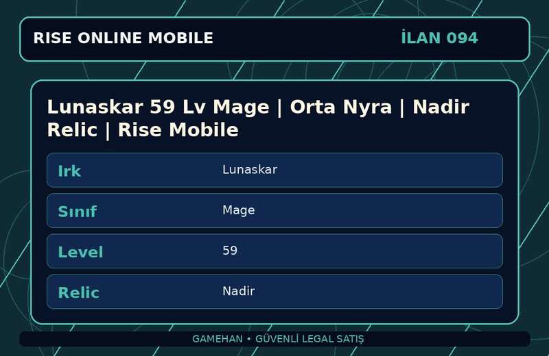 Lunaskar 59 Lv Mage | Orta Nyra | Nadir Relic | Rise Mobile