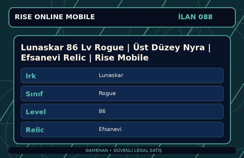 Lunaskar 86 Lv Rogue | Üst Düzey Nyra | Efsanevi Relic | Rise Mobile