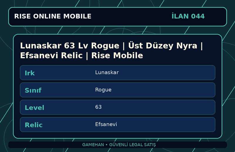 Lunaskar 63 Lv Rogue | Üst Düzey Nyra | Efsanevi Relic | Rise Mobile