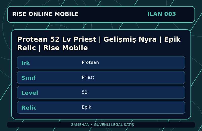 Protean 52 Lv Priest | Gelişmiş Nyra | Epik Relic | Rise Mobile