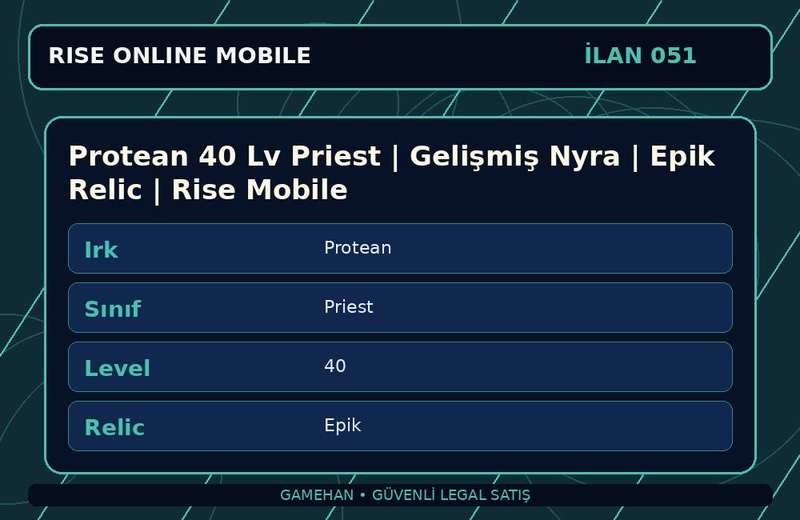 Protean 40 Lv Priest | Gelişmiş Nyra | Epik Relic | Rise Mobile
