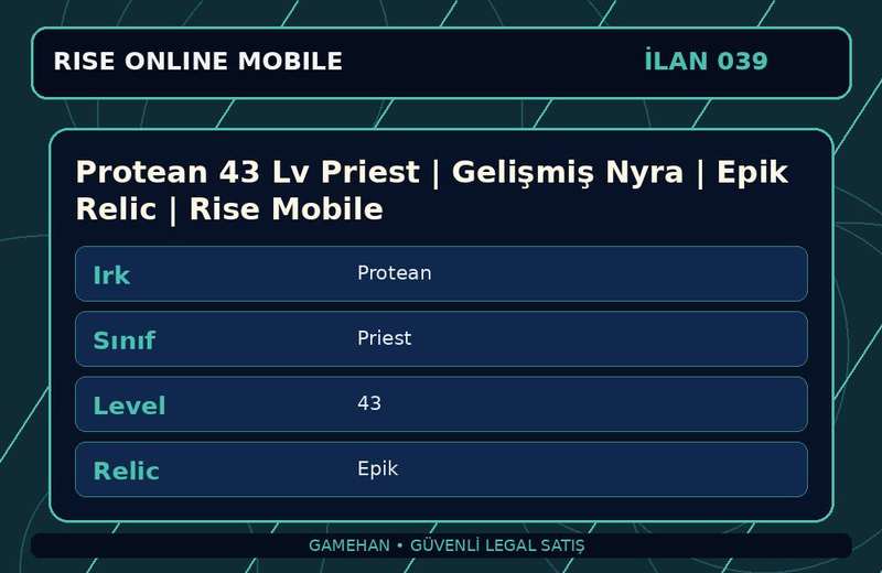 Protean 43 Lv Priest | Gelişmiş Nyra | Epik Relic | Rise Mobile