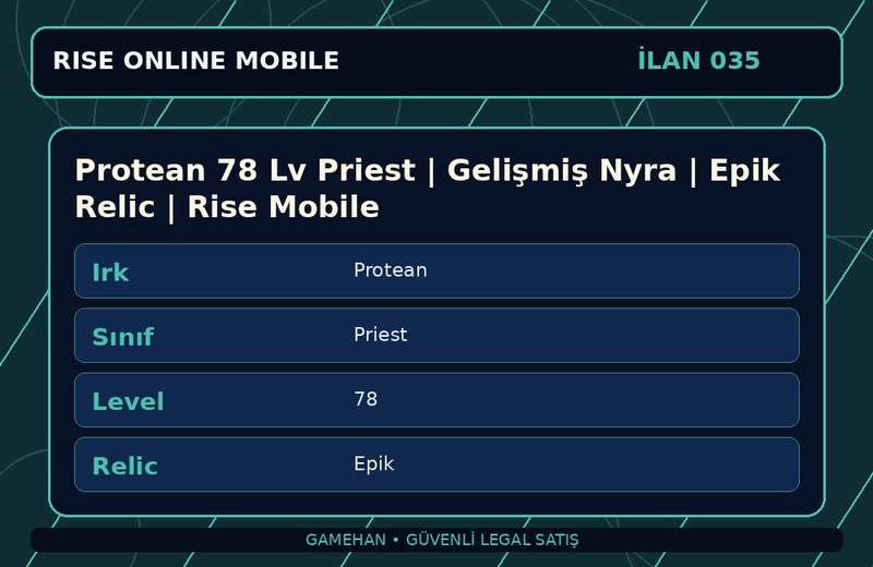 Protean 78 Lv Priest | Gelişmiş Nyra | Epik Relic | Rise Mobile