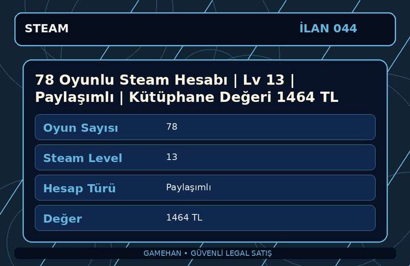 78 Oyunlu Steam Hesabı | Lv 13 | Paylaşımlı | Kütüphane Değeri 1464 TL