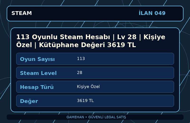 113 Oyunlu Steam Hesabı | Lv 28 | Kişiye Özel | Kütüphane Değeri 3619 TL