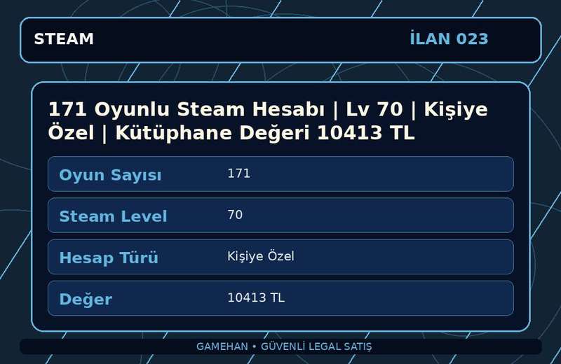 171 Oyunlu Steam Hesabı | Lv 70 | Kişiye Özel | Kütüphane Değeri 10413 TL