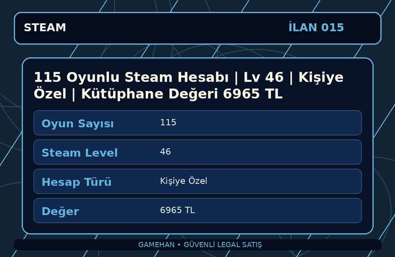 115 Oyunlu Steam Hesabı | Lv 46 | Kişiye Özel | Kütüphane Değeri 6965 TL