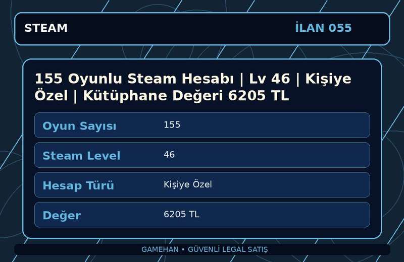 155 Oyunlu Steam Hesabı | Lv 46 | Kişiye Özel | Kütüphane Değeri 6205 TL