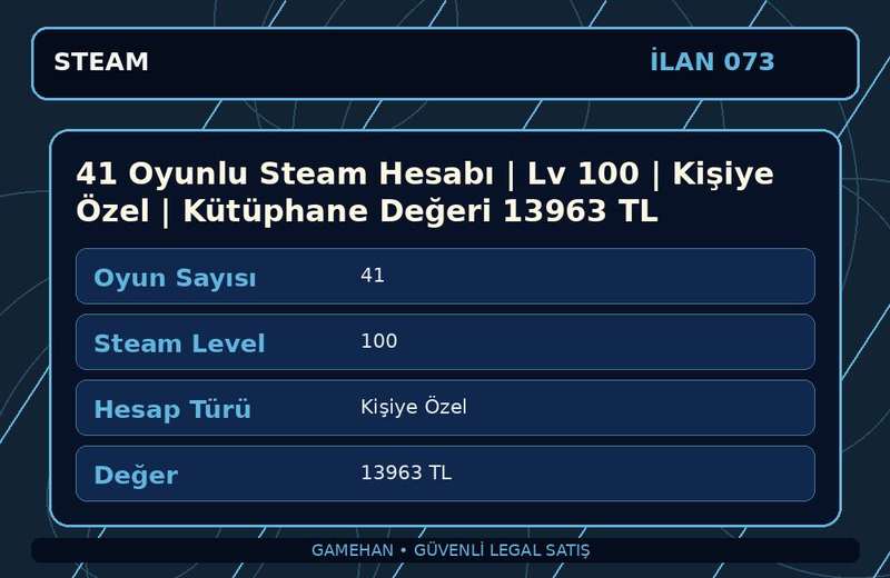 41 Oyunlu Steam Hesabı | Lv 100 | Kişiye Özel | Kütüphane Değeri 13963 TL