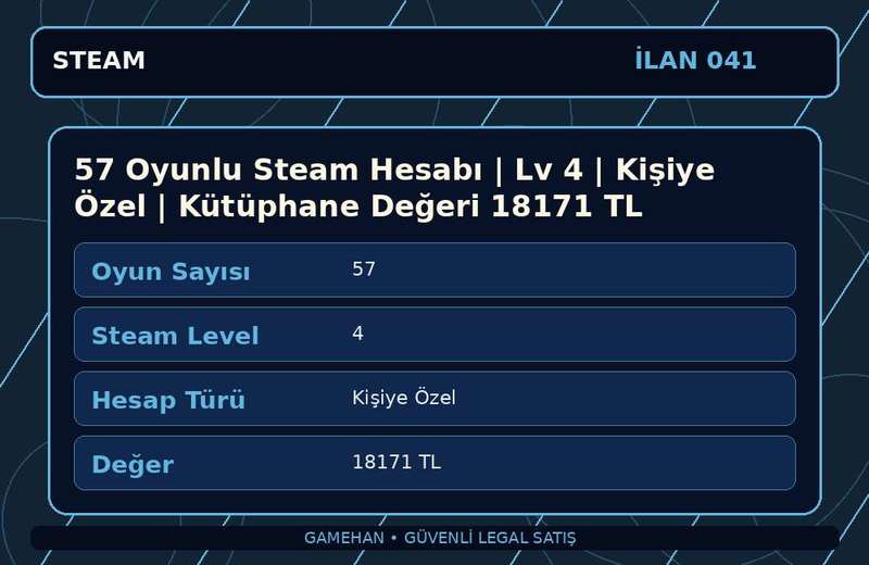 57 Oyunlu Steam Hesabı | Lv 4 | Kişiye Özel | Kütüphane Değeri 18171 TL