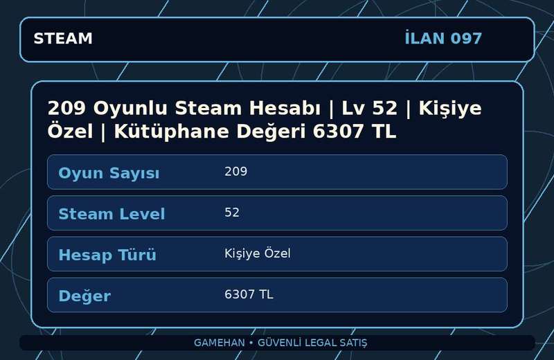209 Oyunlu Steam Hesabı | Lv 52 | Kişiye Özel | Kütüphane Değeri 6307 TL
