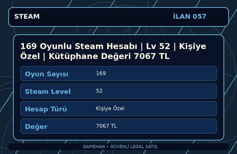 169 Oyunlu Steam Hesabı | Lv 52 | Kişiye Özel | Kütüphane Değeri 7067 TL