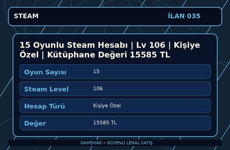 15 Oyunlu Steam Hesabı | Lv 106 | Kişiye Özel | Kütüphane Değeri 15585 TL