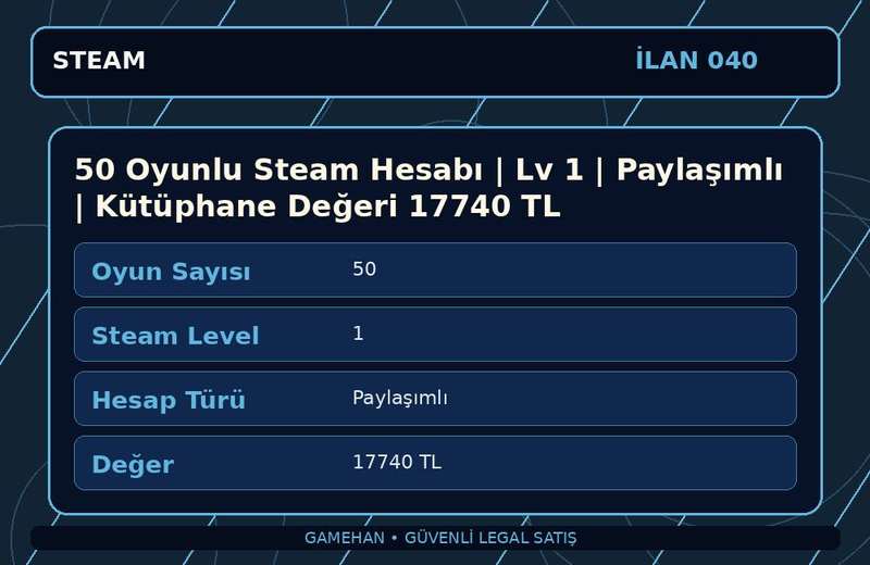 50 Oyunlu Steam Hesabı | Lv 1 | Paylaşımlı | Kütüphane Değeri 17740 TL