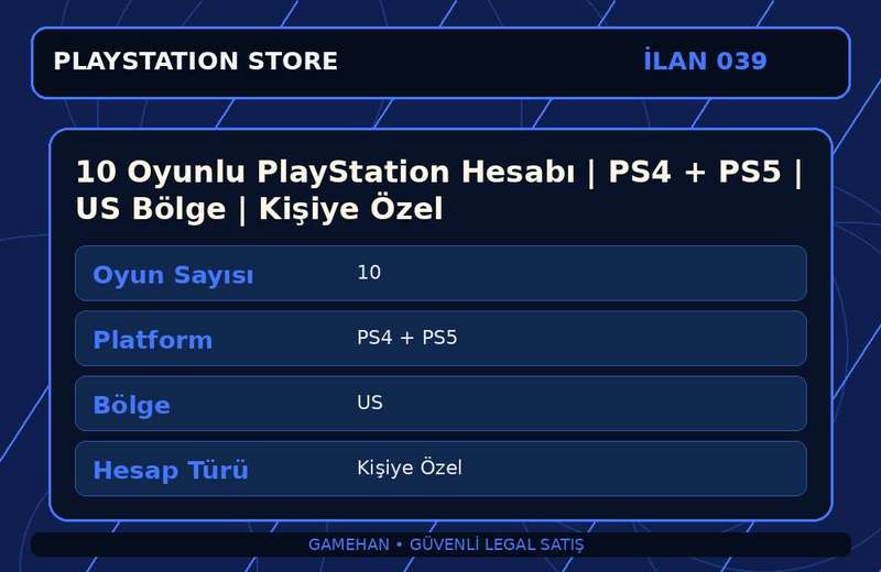 10 Oyunlu PlayStation Hesabı | PS4 + PS5 | US Bölge | Kişiye Özel