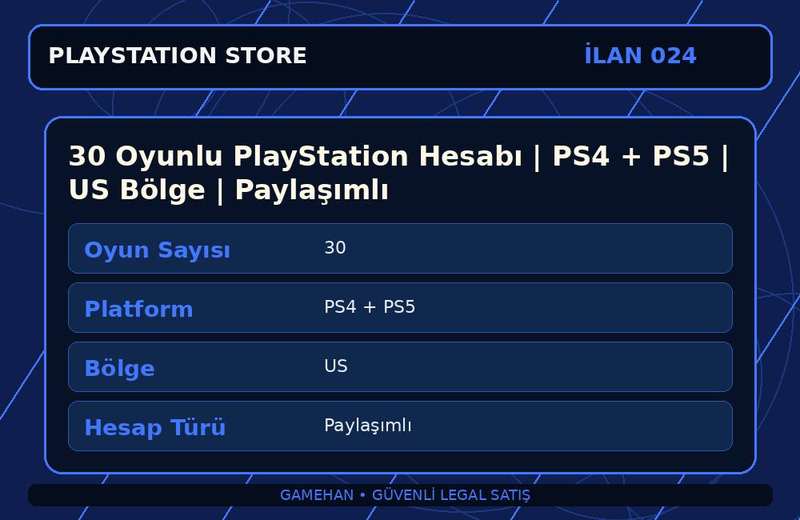 30 Oyunlu PlayStation Hesabı | PS4 + PS5 | US Bölge | Paylaşımlı